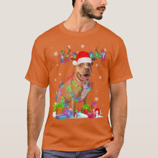 ピットブルトナディアクリスマスライトおもしろい犬クリスマス Tシャツ