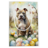 ピットブルドッグとイースターエッグホリデイ ミディアムペーパーバッグ (正面)