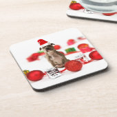 ピットブルドッグとギフトボックスとクリスマスオーナメント コースター (左側)