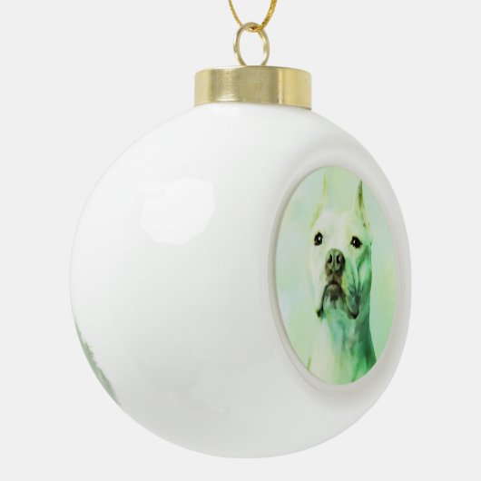 ピットブルドッグウォーターカラーポートレートアート セラミックボールオーナメント (左)