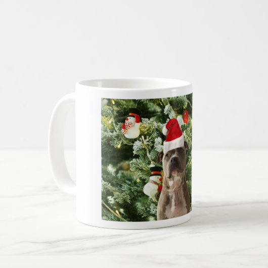 ピットブルドッグクリスマスツリーオーナメント雪だるま コーヒーマグカップ (正面左)