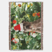 ピットブルドッグクリスマスツリーオーナメント雪だるま スローブランケット (正面縦)