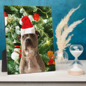 ピットブルドッグクリスマスツリーオーナメント雪だるま フォトプラーク (側面)