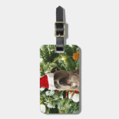 ピットブルドッグクリスマスツリーオーナメント雪だるま ラゲッジタグ (正面縦)