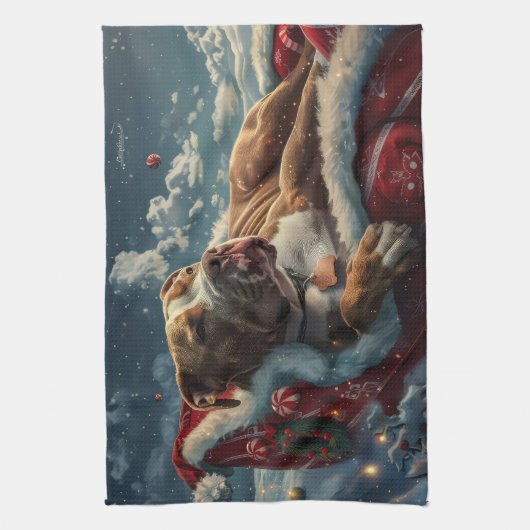 ピットブルドッグクリスマスフェスティバル キッチンタオル (縦)