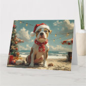 ピットブルドッグクリスマスヴィンテージビーチ カード (正面)