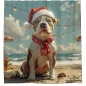 ピットブルドッグクリスマスヴィンテージビーチ シャワーカーテン (正面)