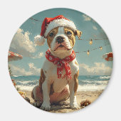 ピットブルドッグクリスマスヴィンテージビーチ マグネット (正面)