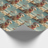 ピットブルドッグクリスマスヴィンテージビーチ ラッピングペーパー (角)