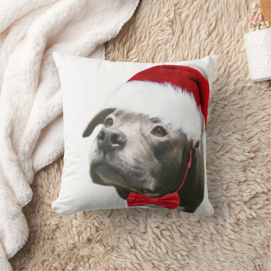 ピットブルドッグサンタハットクリスマスペット装飾用クッション クッション (ブランケット)