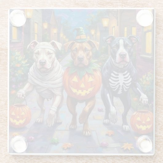 ピットブルドッグズトリックまたは治療ハロウィーンコスチューム ガラスコースター (裏面)