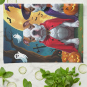 ピットブルドッグズパンプキンハロウィンおもしろい キッチンタオル (折り畳み)