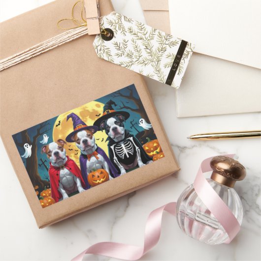 ピットブルドッグズパンプキンハロウィンおもしろい 長方形シール (ギフト)