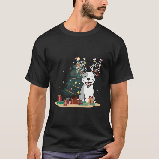 ピットブルドッグツリークリスマスセータークリスマスペットドッグロー Tシャツ (正面)