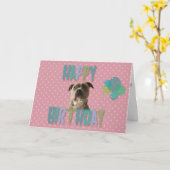 ピットブルドッグハッピーバースデーグリーティングカード カード (黄色い花)