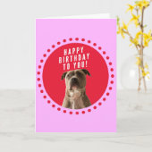 ピットブルドッグハッピーバースデーピンクドットグリーティングカード カード (黄色い花)