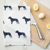 ピットブルドッグブリードシルエットブラックウォーター色 キッチンタオル (四つ折り)