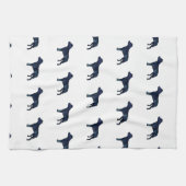 ピットブルドッグブリードシルエットブラックウォーター色 キッチンタオル (横)