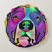 ピットブルドッグポップ・アートのアート ラウンドクッション (裏面)