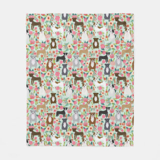 ピットブルドッグ花模様 フリースブランケット
