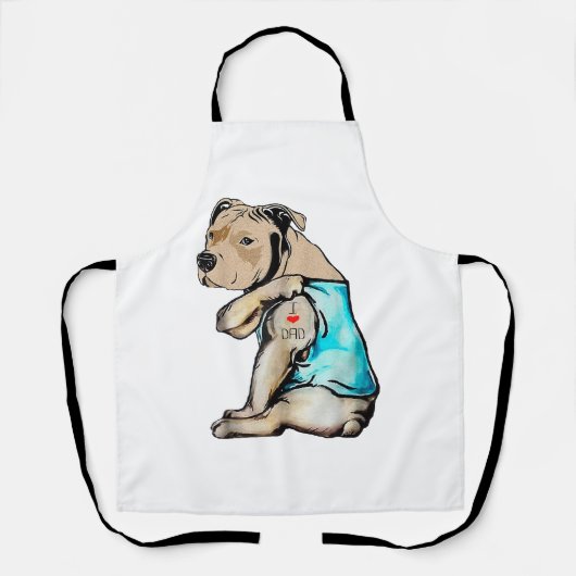 ピットブルドッグIラブパパタトゥーファおもしろいミリ エプロン (正面)