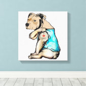 ピットブルドッグIラブパパタトゥーファおもしろいミリ キャンバスプリント (インサイチュ (ウッドフロア))