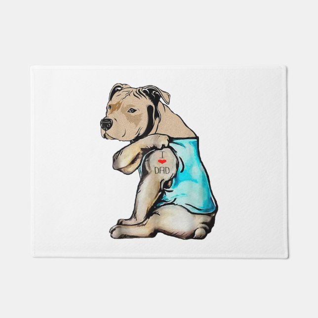 ピットブルドッグIラブパパタトゥーファおもしろいミリ ドアマット (正面)