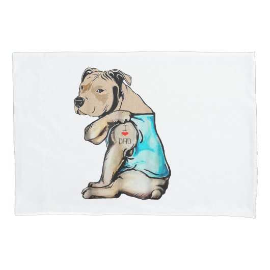 ピットブルドッグIラブパパタトゥーファおもしろいミリ 枕カバー (正面)