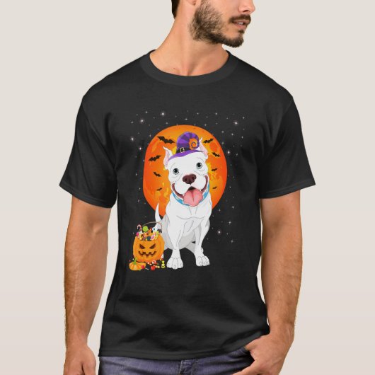 ピットブルハロウィンコスチュームかぼちゃピットブル Tシャツ (正面)