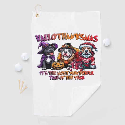 ピットブルハロウィンサンクスギビングクラシッククリスマス ゴルフタオル (インサイチュ)