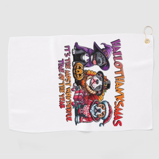 ピットブルハロウィンサンクスギビングクラシッククリスマス ゴルフタオル (横)