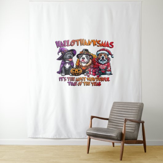 ピットブルハロウィンサンクスギビングクラシッククリスマス タペストリー (インサイチュ)