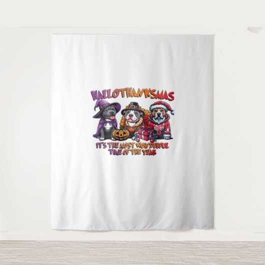 ピットブルハロウィンサンクスギビングクラシッククリスマス タペストリー (正面)