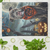 ピットブルハロウィン不気味 キッチンタオル (折り畳み)