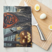 ピットブルハロウィン不気味 キッチンタオル (四つ折り)