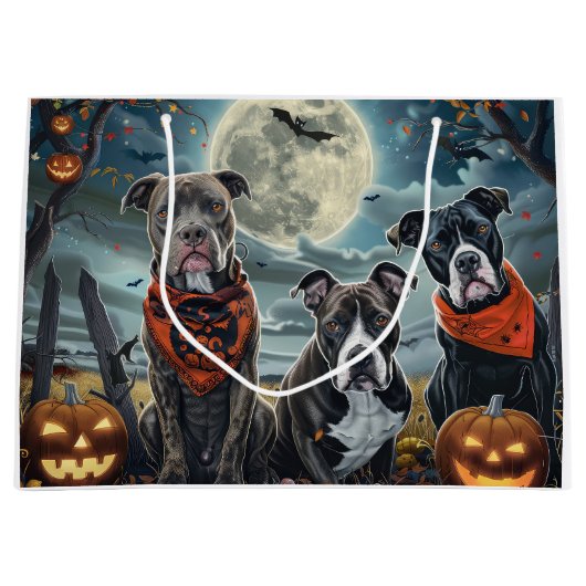 ピットブルハロウィン不気味 ラージペーパーバッグ (正面)