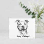 ピットブルハンドドロー白黒誕生日カード ポストカード (スタンド正面)