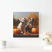 ピットブルパピーオータムデライトカボチャ スクエア壁時計 (ホーム)