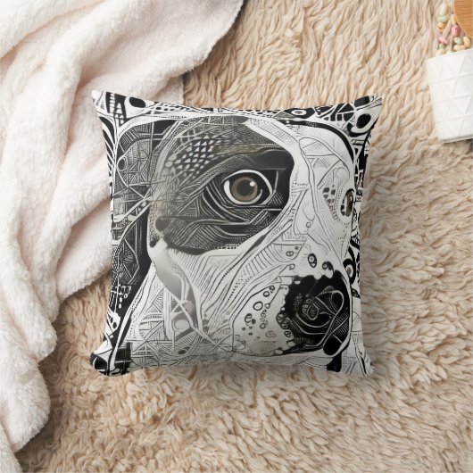 ピットブルブラックとホワイトデザインピローの線の描画 クッション (ブランケット)