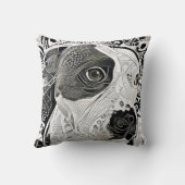 ピットブルブラックとホワイトデザインピローの線の描画 クッション (裏面)
