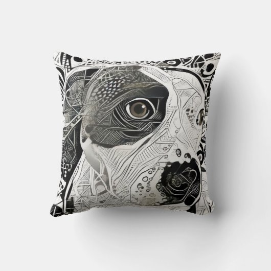 ピットブルブラックとホワイトデザインピローの線の描画 クッション (裏面)