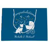 ピットブルベビーシャワーピットブルドッグブルーボーイ ラージペーパーバッグ (正面)