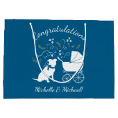 ピットブルベビーシャワーピットブルドッグブルーボーイ ラージペーパーバッグ (裏面)