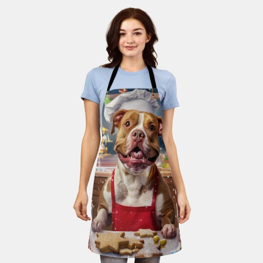 ピットブルホリデーベーキング:フェスティバルクリスマス エプロン (着用した状態)