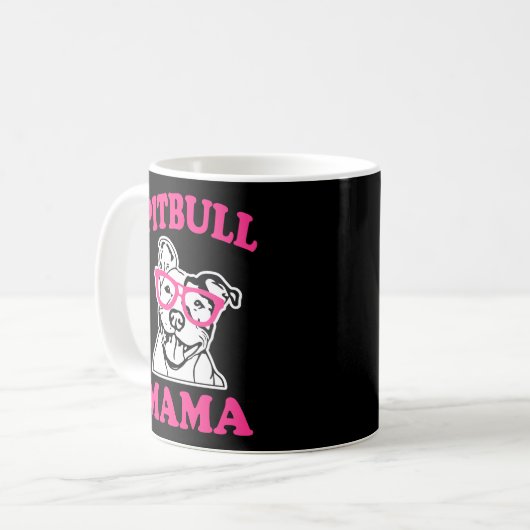 ピットブルマママウィメンズピットブルドッグママピンクフード付きスウェットシャツ コーヒーマグカップ (正面左)