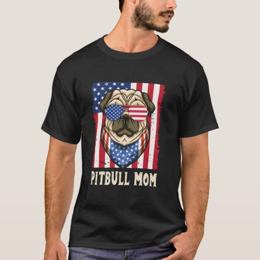 ピットブルママ・愛犬家・アメリカ国旗・4th Tシャツ (正面)