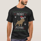 ピットブルマリークリスマス おもしろい クリスマスTシャツ ピットブル Tシャツ (正面)
