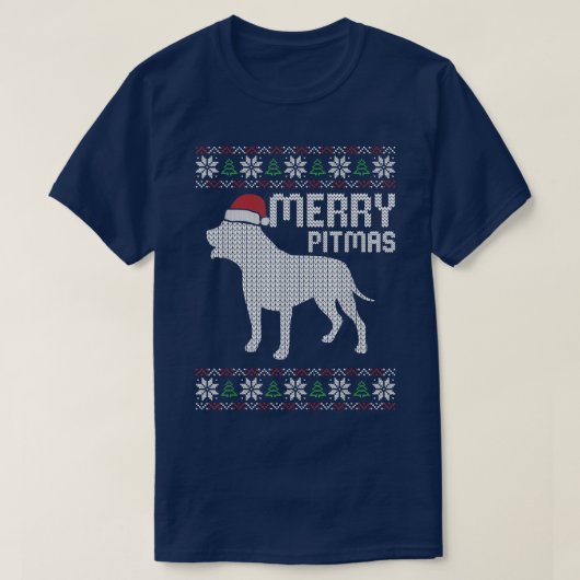 ピットブルメリーピッツマスクリスマスドッグパピー醜いクリスマス Tシャツ (デザイン正面)