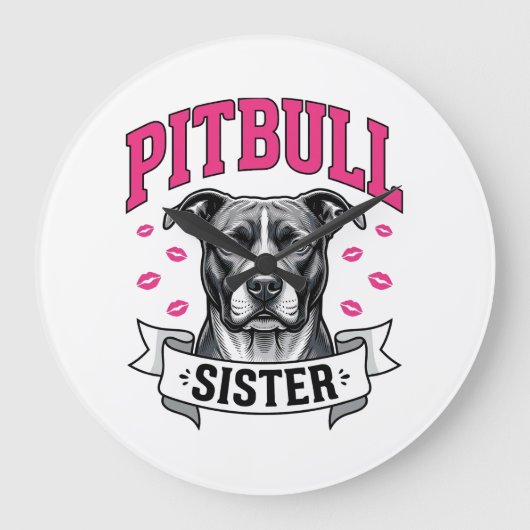ピットブル姉妹ビンテージ犬好きベクター デザイン_1 ラージ壁時計 (正面)