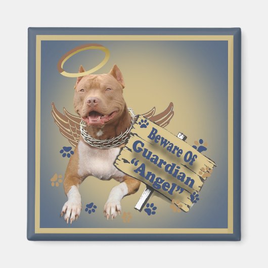 ピットブル守護天使の贈り物に注意 マグネット (正面)
